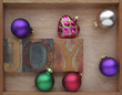 joy word with Christmas ornaments joy word with Christmas ornaments
