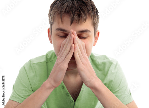 Photo: Teen with stress, worries or headache Teen with stress, worries or headache
