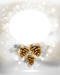 light Christmas background with three cones and fir tree