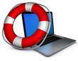 Illustration: Laptop mit Rettungsring Laptop mit Rettungsring