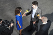 Politician talking to reporters