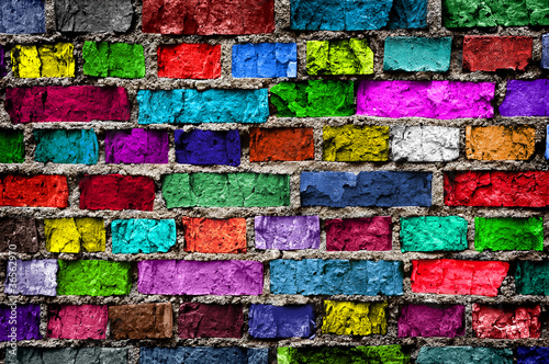 Photo: Rainbow colourful brick wall (background) Rainbow colourful brick wall (background)
