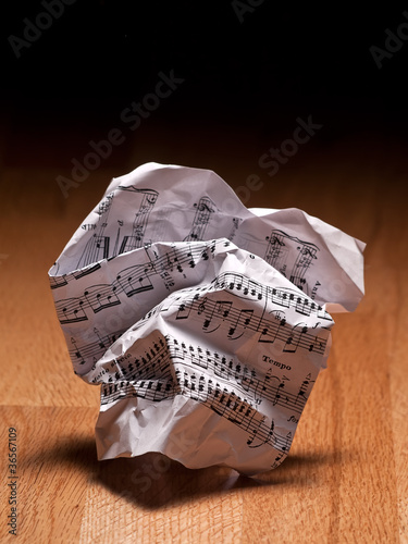 Photo: Crumpled sheet of music notes Crumpled sheet of music notes