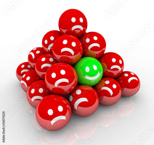 Illustration: Happy Smile Face in Ball Pyramid of Sad Faces Happy Smile Face in Ball Pyramid of Sad Faces