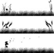 three composition with grass silhouettes isolated on white