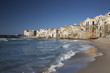City of old buildings on beach