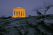 Old columned building lit up at night