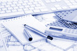 Ruler calculator, metric folding ruler, notepad, pen and archite