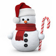 Illustration: Snowman with santa hat and candy cane Snowman with santa hat and candy cane