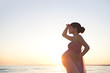 Pregnant woman standing on beach
