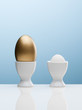 Large golden egg with small white egg