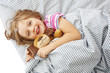 little girl with toy in the bed