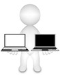 Human holding white & black laptop