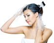 Woman dyeing hairs