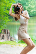 portrait young charming woman camera portrait young charming woman camera