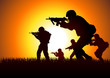 Silhouette illustration of soldiers in assault formation