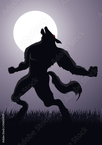 Vector: Stock vector of a werewolf at the full moon Stock vector of a werewolf at the full moon