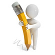 Person holding a pencil, on a white background, 3d render