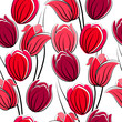 Seamless pattern with red tulips on white