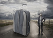 Photo: Girl on road, transportation, big bag Girl on road, transportation, big bag