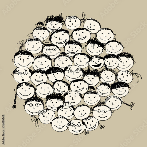 Vector: Crowd of funny peoples, sketch for your design Crowd of funny peoples, sketch for your design