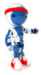 Robot with red shoes and headband ready to run