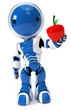 Blue circle robot holding apple