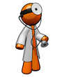 Labcoat, stethescope, mirror. 3d Orange Man Ready to Care For Yo