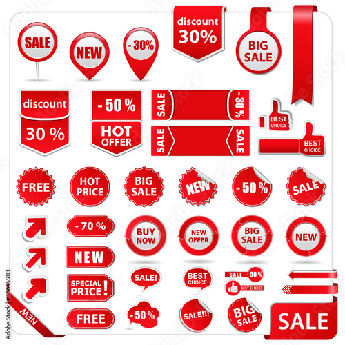 Vetor: Vector red price tags, labels, stickers, arrows and ribbons Vector red price tags, labels, stickers, arrows and ribbons