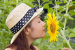 Girl in the field of sunflowers ..