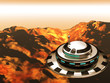 The spacecraft is on the background of the planets