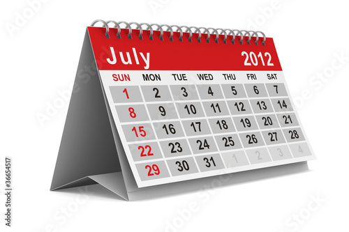 Illustration: 2012 year calendar. July. Isolated 3D image 2012 year calendar. July. Isolated 3D image