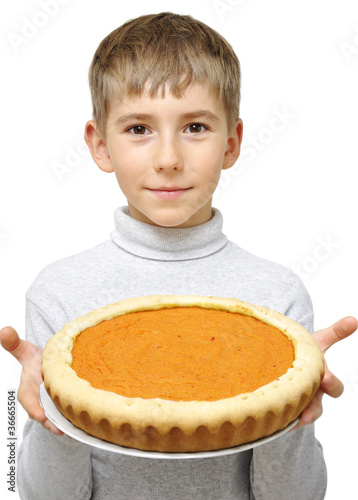 Photo: Boy with pumpkin pie Boy with pumpkin pie