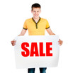 man holding  rd sale