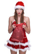 Woman in santa clause dress and gifts bag