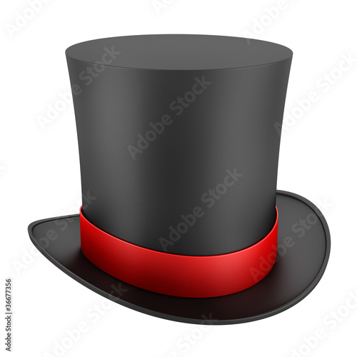 Illustration: black top hat with red strip isolated on white background black top hat with red strip isolated on white background