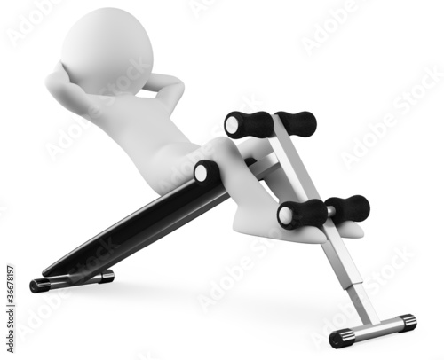 Illustration: Athlete in a sit-ups bench front view Athlete in a sit-ups bench front view