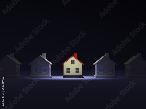 Illustration: House in the light over dark background House in the light over dark background