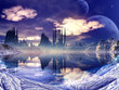 Futuristic Alien City in Winter Landscape