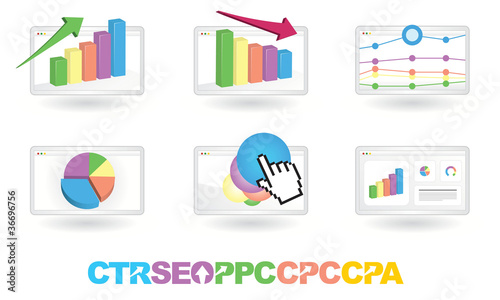 Vector: Graphs Showing Analytics, Marketing, Advertising Graphs Showing Analytics, Marketing, Advertising