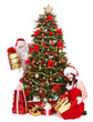 Santa claus and girl by christmas tree .