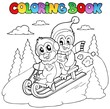 Coloring book penguins sledging