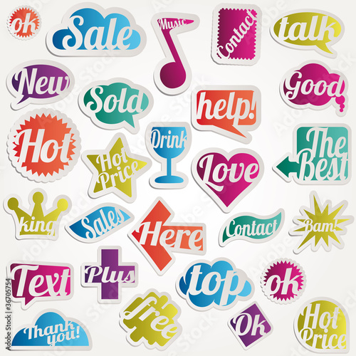Vector: Set vector bubbles sticker with text words expressions Set vector bubbles sticker with text words expressions