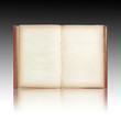 Old book open on reflect floor and black color background