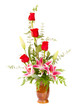 Flower arrangement with lily and roses Flower arrangement with lily and roses