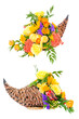 Thanksgiving flower arrangement in cornucopia Thanksgiving flower arrangement in cornucopia