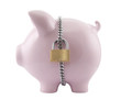 Piggy bank secured with padlock. Clipping path included. Piggy bank secured with padlock. Clipping path included.