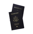 Front view of two passports isolated on white with clipping map Front view of two passports isolated on white with clipping map