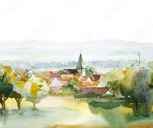 Photo: Watercolor Landscape Collection: Summer Watercolor Landscape Collection: Summer