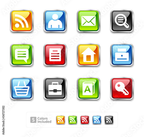 Vector: Set glossy metallic icons - web site Set glossy metallic icons - web site